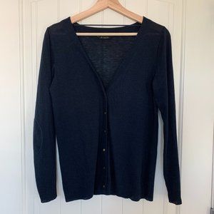 MASSIMO DUTTI Navy Buttoned Cardigan w Elbow Patch